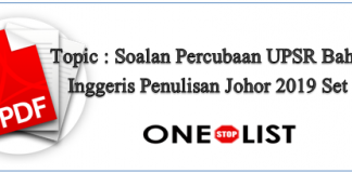 Soalan Percubaan UPSR Bahasa Inggeris Penulisan Johor 2019 Set 3