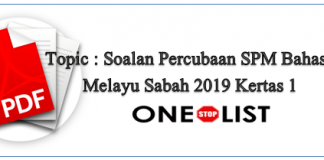 Soalan Percubaan SPM Bahasa Melayu Sabah 2019 Kertas 1