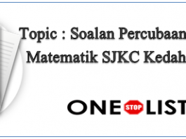 Soalan Percubaan UPSR Matematik SJKC Kedah 2019
