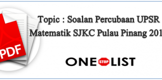 Soalan Percubaan UPSR Matematik SJKC Pulau Pinang 2019