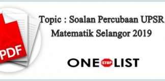 Soalan Percubaan UPSR Matematik Selangor 2019